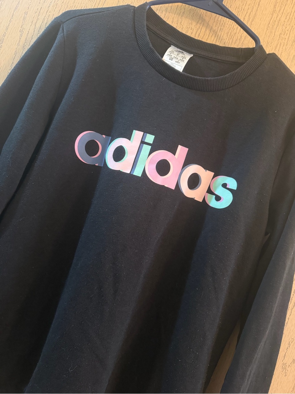 adidas Black Crew Sweatshirt with Pastel Multicolor Logo